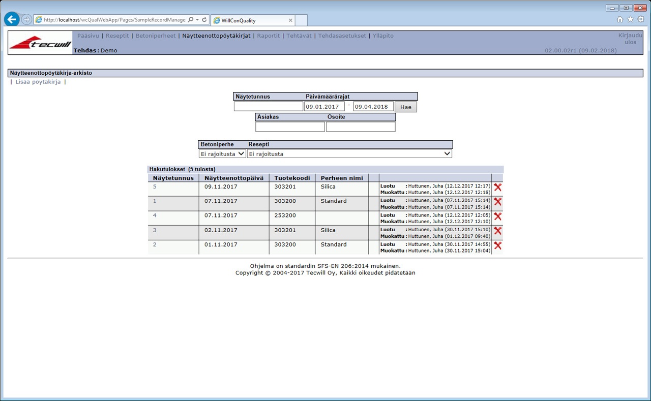 Daten in der WillControl Software für Betonmischanlagen